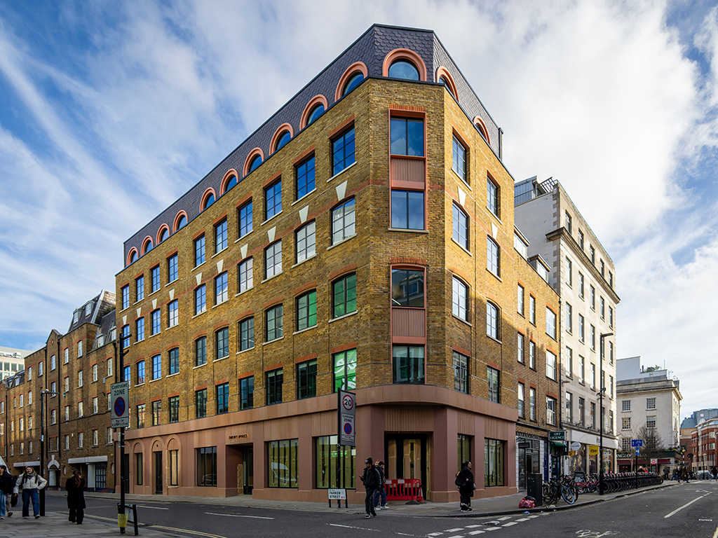 Example of handmade yellow brick slips used to renovate and extend Drury Works offices in London.