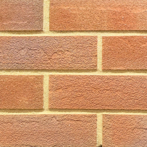 Textured red brick slips shown in a wall.